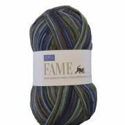 Fame garn - 100g - Jeansblå/mossgrön-randig (609)