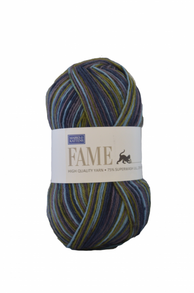 Fame garn – 100g – Jeansblå/mossgrön-randig (609)